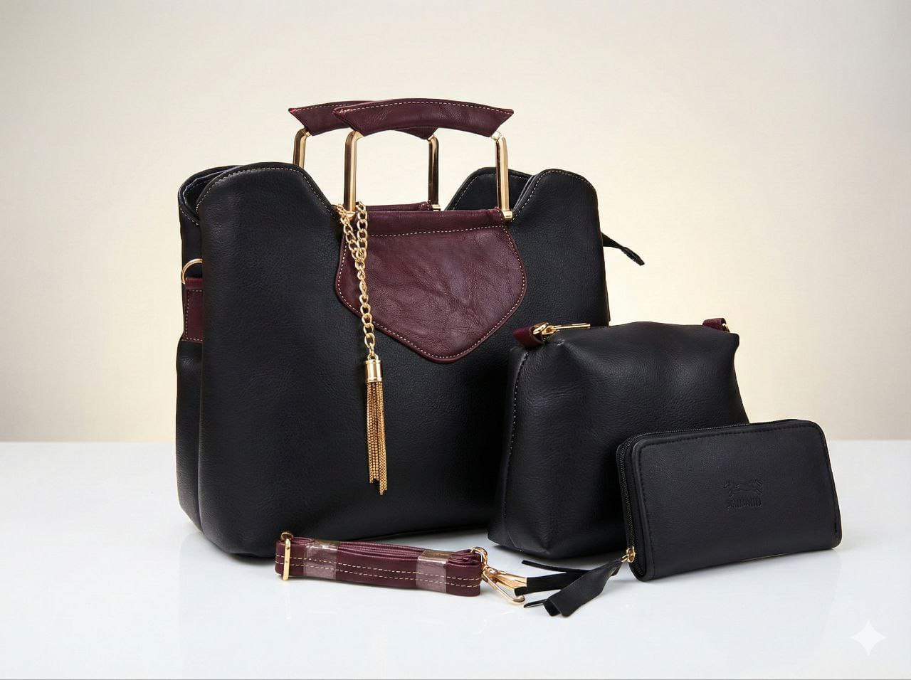 Set sac femme noir & bordeaux – 3 pièces